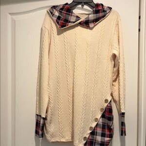 Plaid Accent Cream Sweater